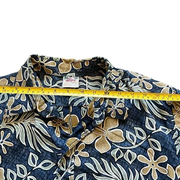 Go Barefoot Blue Floral Hawaiian Shirt Men Size L Made In USA Cotton Button Up - Picture 6 of 6